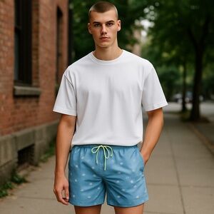Barbour Light Blue Swim Trunks with Pattern